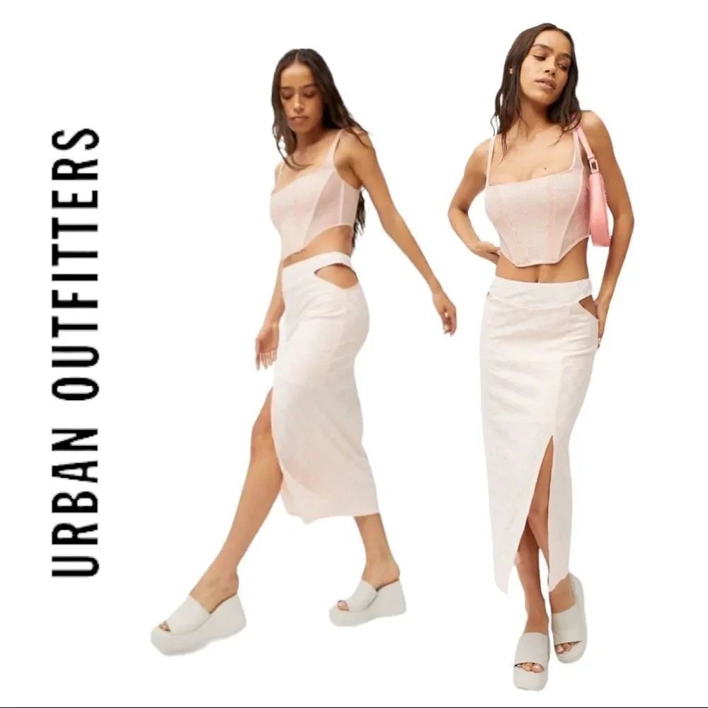 NEW Urban Outfitters UO Delia V-Strap Pink Knit Midi Skirt S
